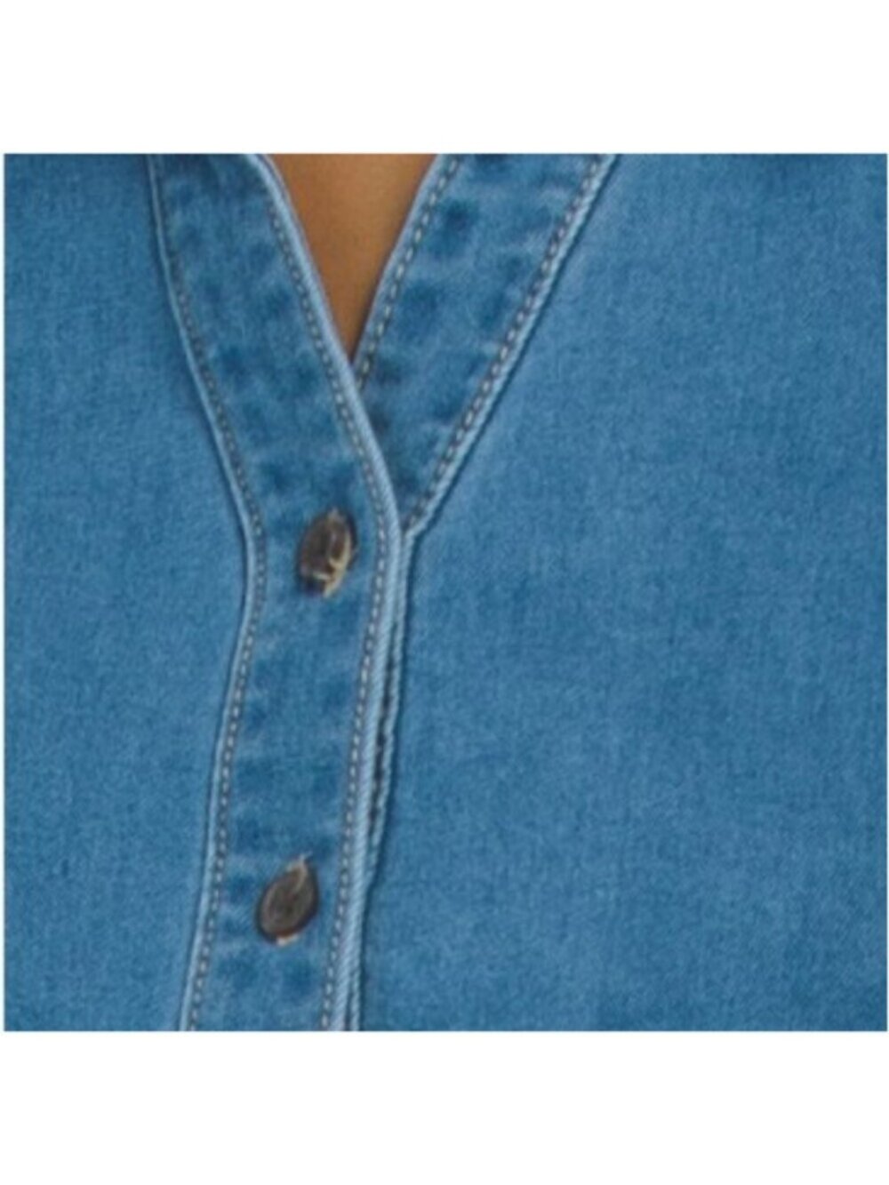 BAGATELLE COLLECTION Denim Cinched Waist Collared Top - Picture 3 of 3